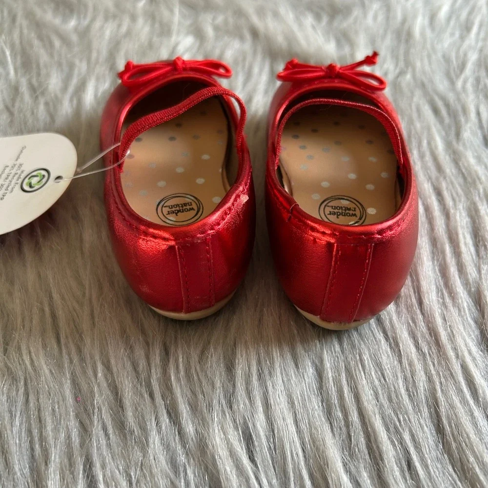 Wonder Nation Bow Ballet Shoes Baby Girls Size 3 Red Mary‎ Jane Slip On NEW